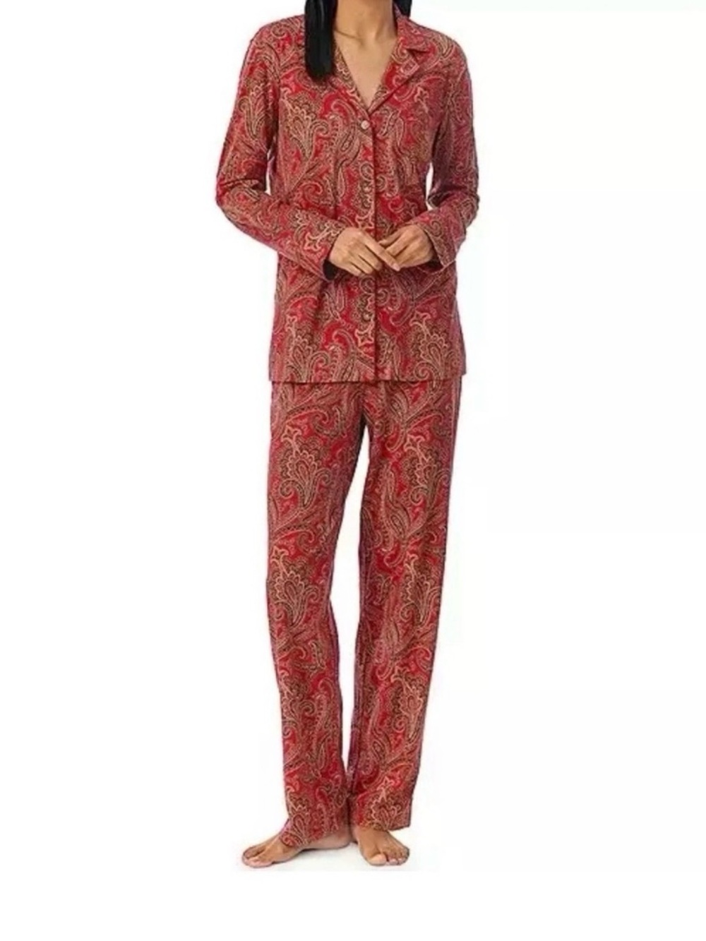 Ralph Lauren Earth Red/ Black/Gold PAISLEY JERSEY KNIT Pajama Set M